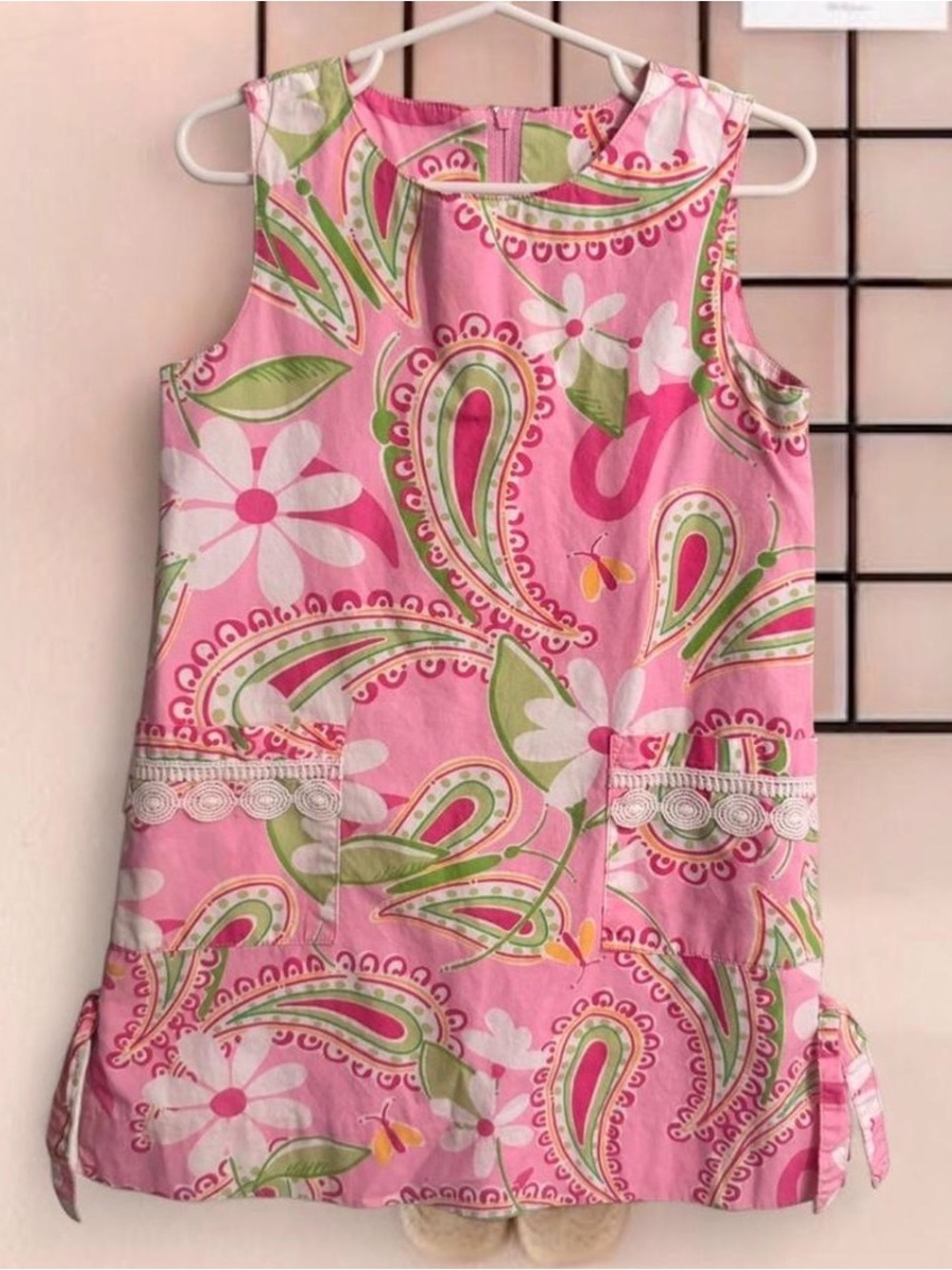 Lilly Pulitzer Girls Dress Size 4T Pink Green Paisley Floral Shift Pockets